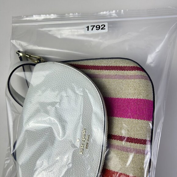 Kate Spade New York White Detachable Strap Leila Striped Canvas Shoulder Bag - Picture 16 of 16